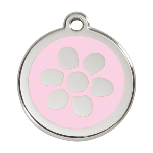 Medaglietta per cane grande fiore smalto rosa e acciaio inox