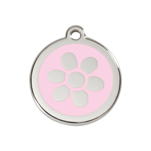 Medaglietta per cane medio fiore smalto rosa e acciaio inox