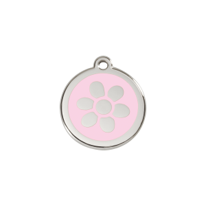 Medaglietta per gatto Fiore smalto rosa in acciaio inox S