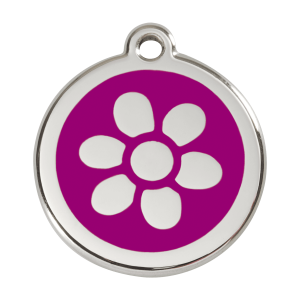 Medaglietta per cane grande fiore smalto viola e acciaio inox