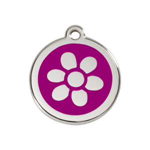 Medaglietta per cane medio fiore viola in smalto e acciaio inox