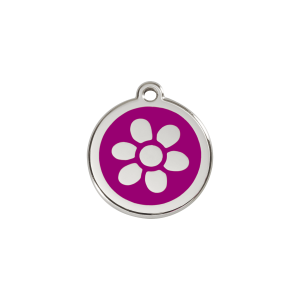 Medaglietta per gatto piccola Fiore smalto viola acciaio inox
