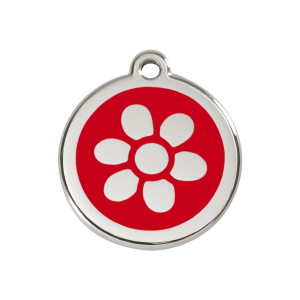 Medaglietta per cane medio fiore smalto rosso acciaio inox