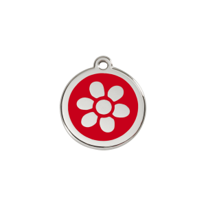 Medaglietta per gatto piccola Fiore smalto rosso acciaio inox