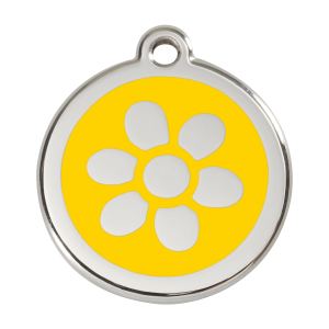 Medaglietta per cane grande fiore smalto giallo acciaio inox