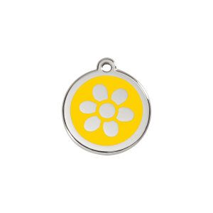 Medaglietta per gatto piccola Fiore smalto giallo acciaio inox