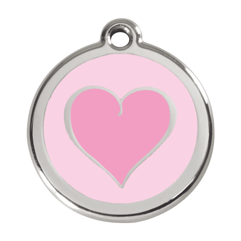 Vue avant - Médaille personnalisée pour chien Red Dingo Émail et acier inoxydable - Motif coeur rose - Taglia L