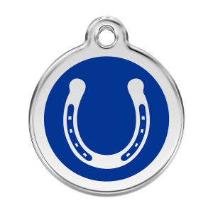 Medaglietta per cane grande smalto blu scuro e acciaio inox con ferro di cavallo