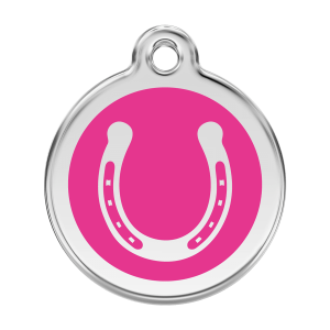 Medaglietta per cane grande ferro di cavallo smalto rosa vivace acciaio inox