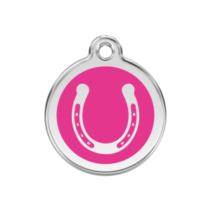 Medaglietta per cane medio ferro di cavallo smalto rosa vivace