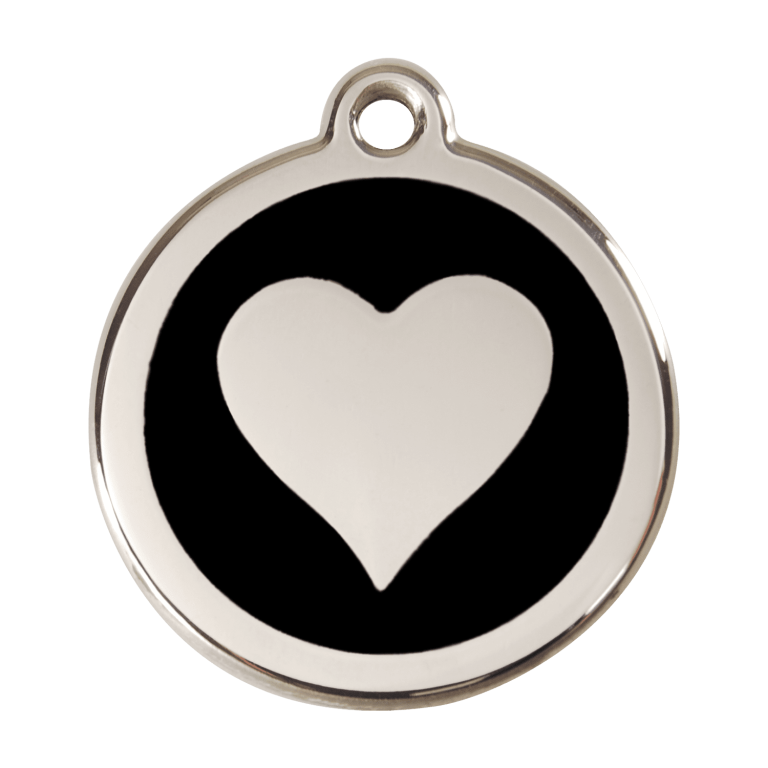 Vue avant - Médaille personnalisée pour chien Red Dingo Émail et acier inoxydable - Motif cœur - Noir - Taglia L
