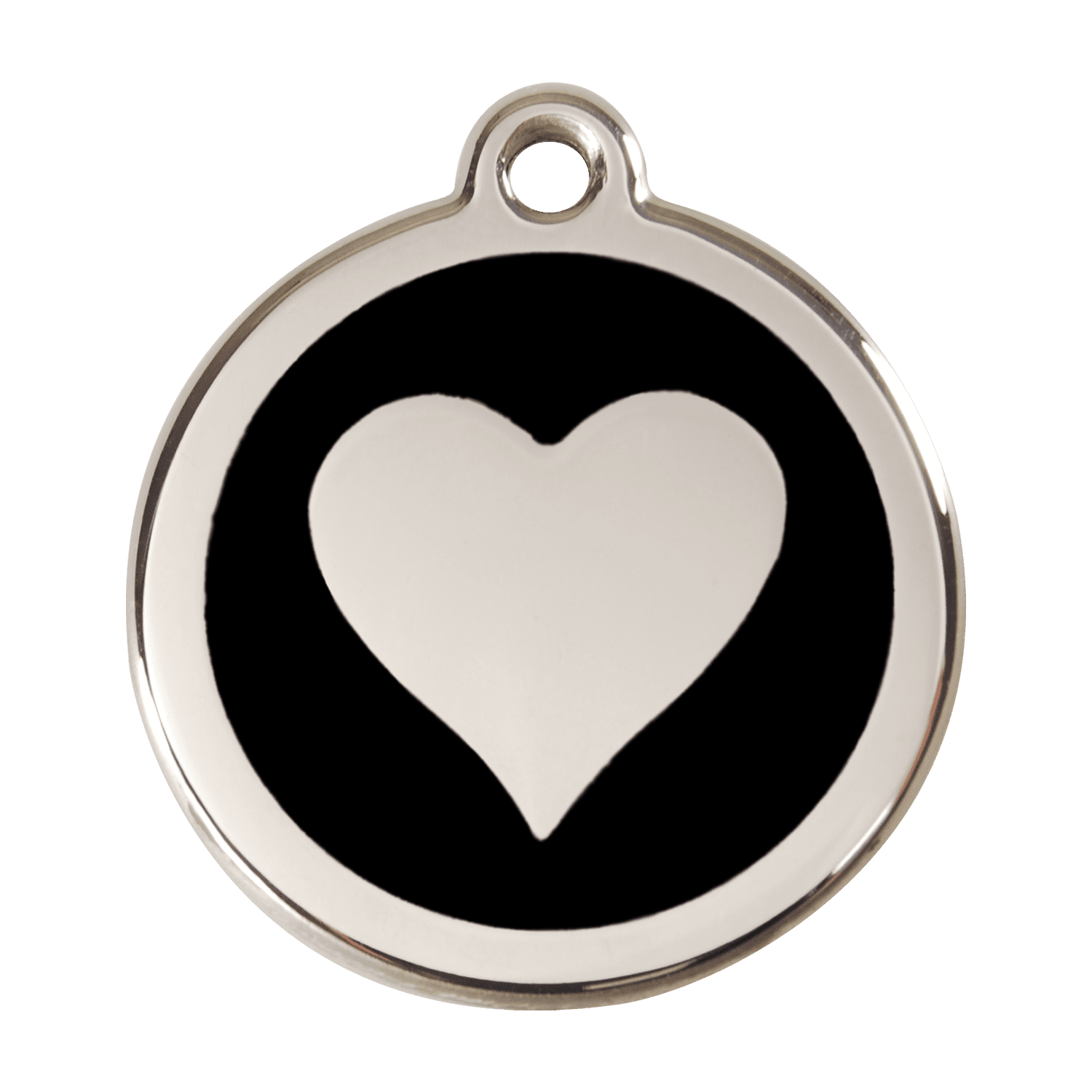 Vue avant - Médaille personnalisée pour chien Red Dingo Émail et acier inoxydable - Motif cœur - Noir - Taglia L