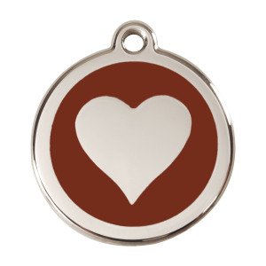 Medaglietta per cane grande cuore marrone smalto e acciaio inox