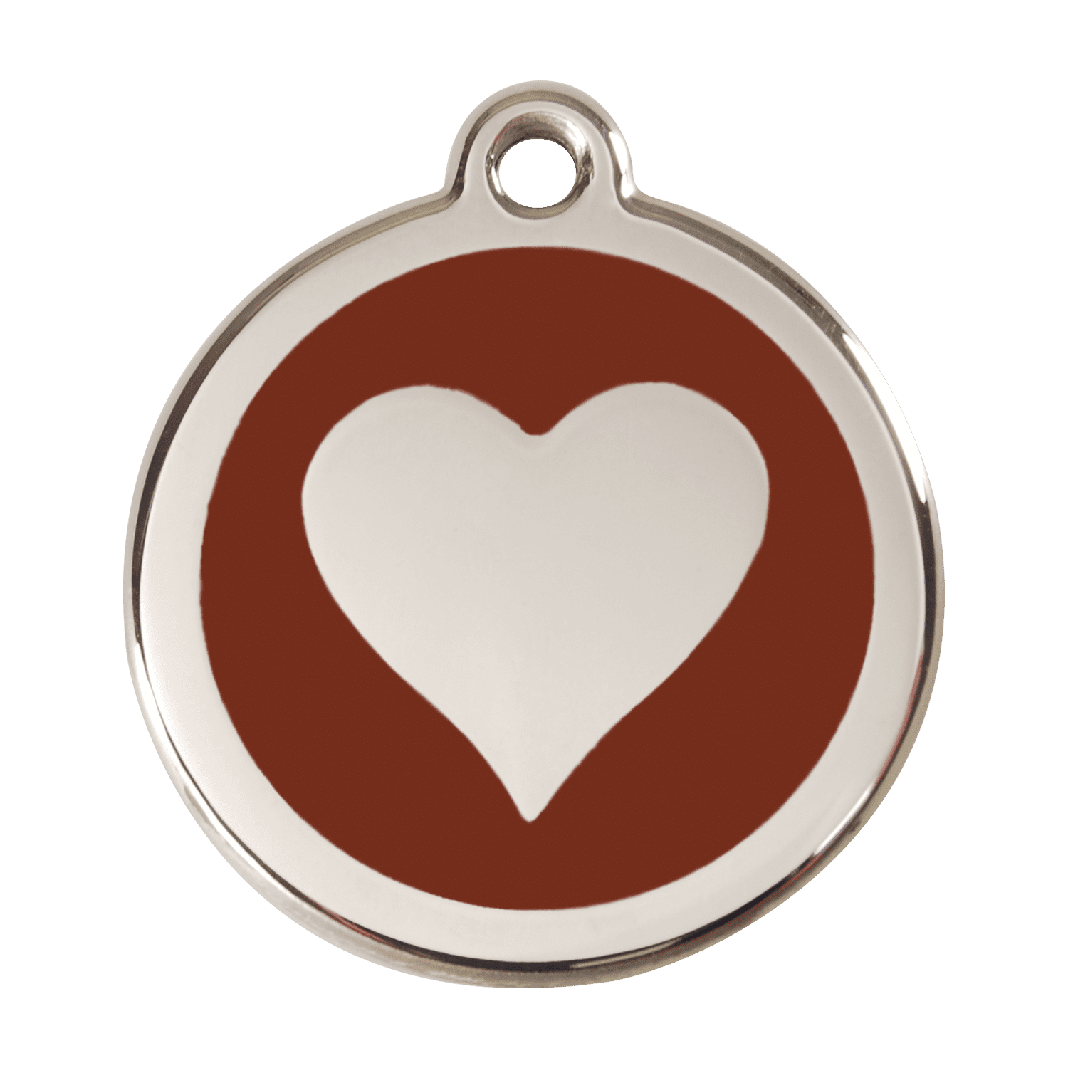 Vue avant - Médaille personnalisée pour chien Red Dingo cœur brun en émail et acier inoxydable - Taglia L