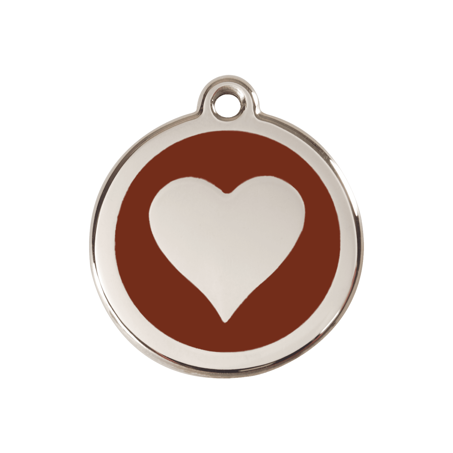 Vue avant - Médaille personnalisable Red Dingo cœur brun en émail et acier inoxydable - Taglia M - 01-HT-BR-ME