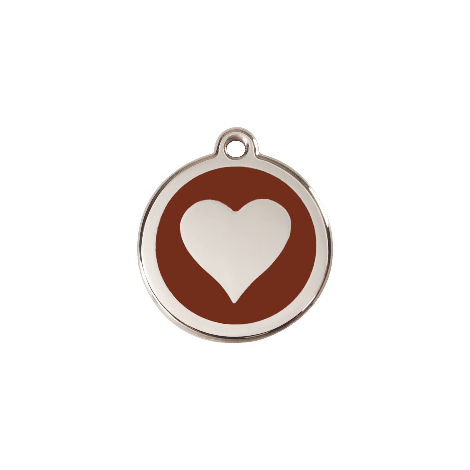 Vue avant - Médaille personnalisée en émail et acier inoxydable pour chat - Red Dingo - Motif cœur brun - Taglia S