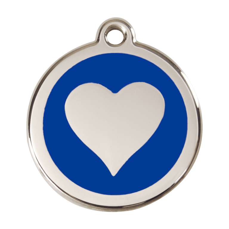 Vue avant - Médaille personnalisée Red Dingo cœur bleu foncé - Taglia L pour chien - Émail et acier inoxydable