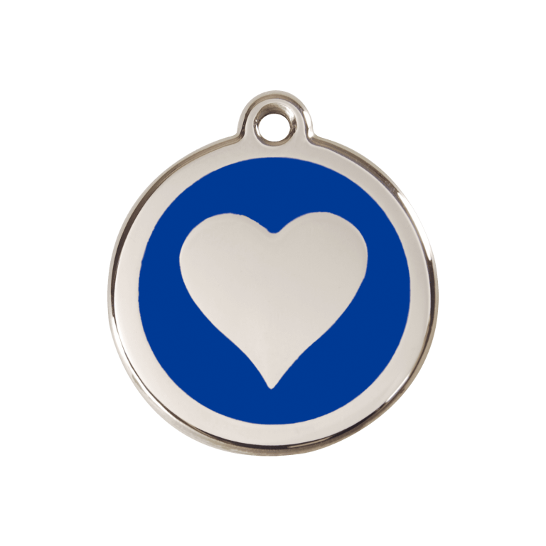 Vue avant - Médaille personnalisée Red Dingo cœur bleu foncé - Taglia M pour chien - Réf : 01-HT-DB-ME