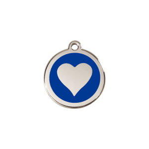 Medaglietta cuore blu scuro smalto e acciaio inox S per gatto o cane piccolo