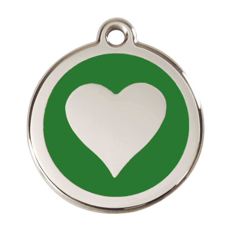 Vue avant - Médaille personnalisable Red Dingo cœur vert en émail et acier inoxydable - Taglia L