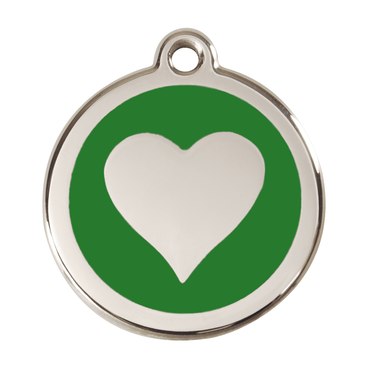 Vue avant - Médaille personnalisable Red Dingo cœur vert en émail et acier inoxydable - Taglia L
