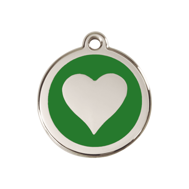 Vue avant - Médaille personnalisée pour chien/chat Red Dingo cœur vert 30.00mm - Émail et acier inoxydable