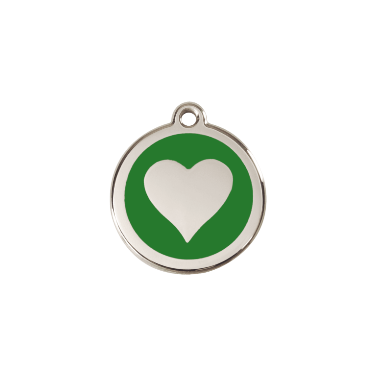 Vue avant - Médaille personnalisée pour chien/chat Red Dingo cœur vert S 20.00mm - Gravure incluse