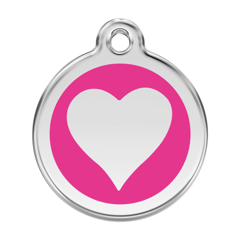 Vue avant - Médaille personnalisable Red Dingo Émail et acier inoxydable - Motif cœur - Rose vif - Taglia L