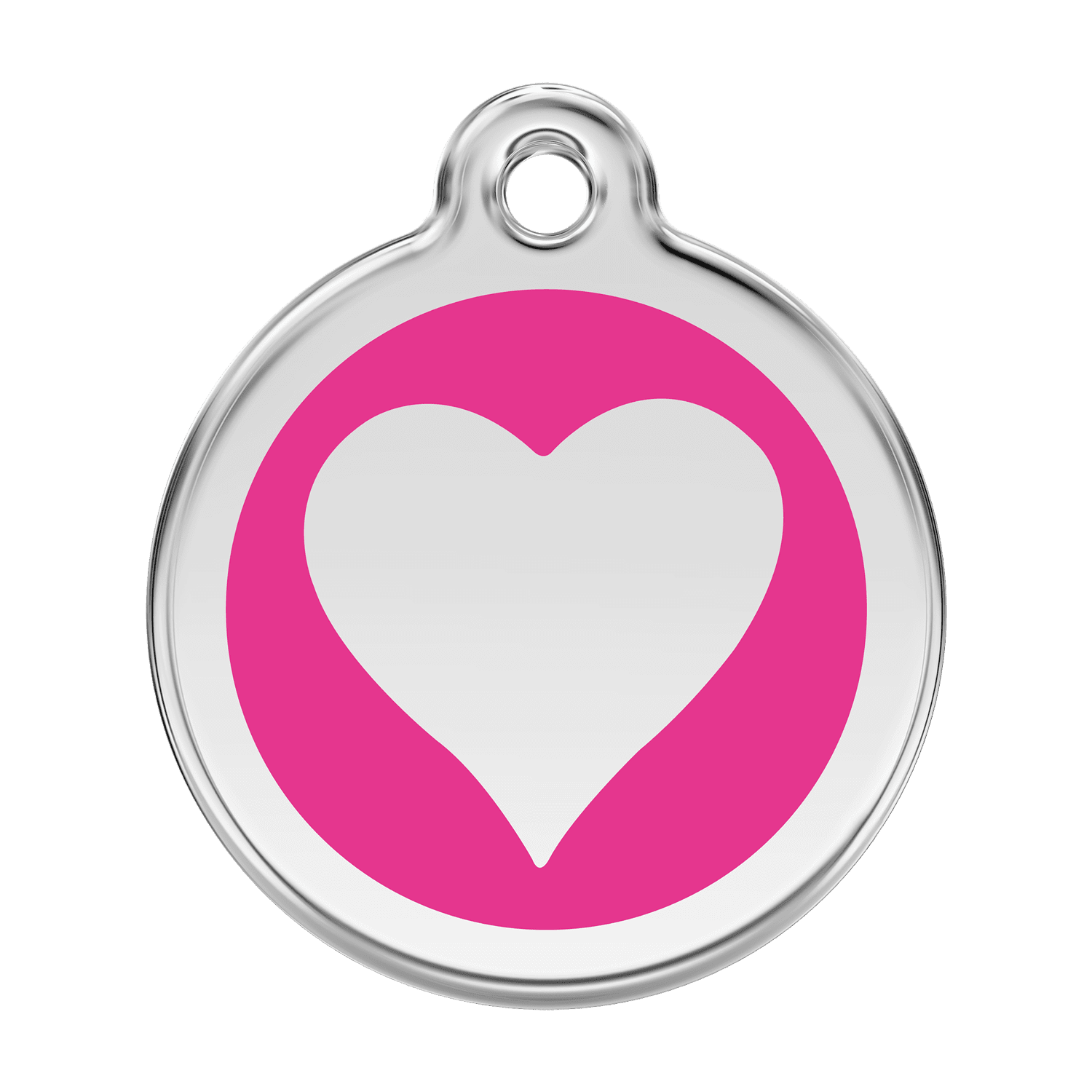 Vue avant - Médaille personnalisable Red Dingo Émail et acier inoxydable - Motif cœur - Rose vif - Taglia L