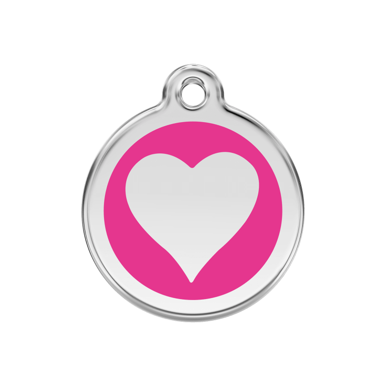 Vue avant - Médaille personnalisée pour chien Red Dingo cœur rose vif en émail et acier inoxydable - Taglia M