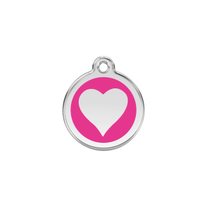 Medaglietta per gatto cuore S smalto rosa vivo e acciaio inox 20 mm