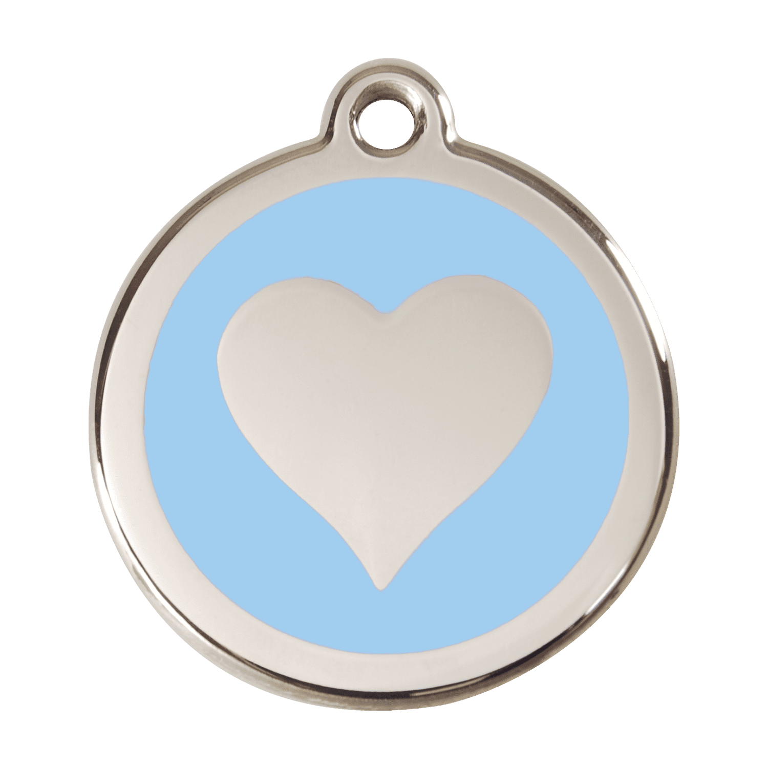 Vue avant - Médaille personnalisable pour chien ou chat - Red Dingo Émail et acier inoxydable - Motif cœur bleu clair - Taglia L