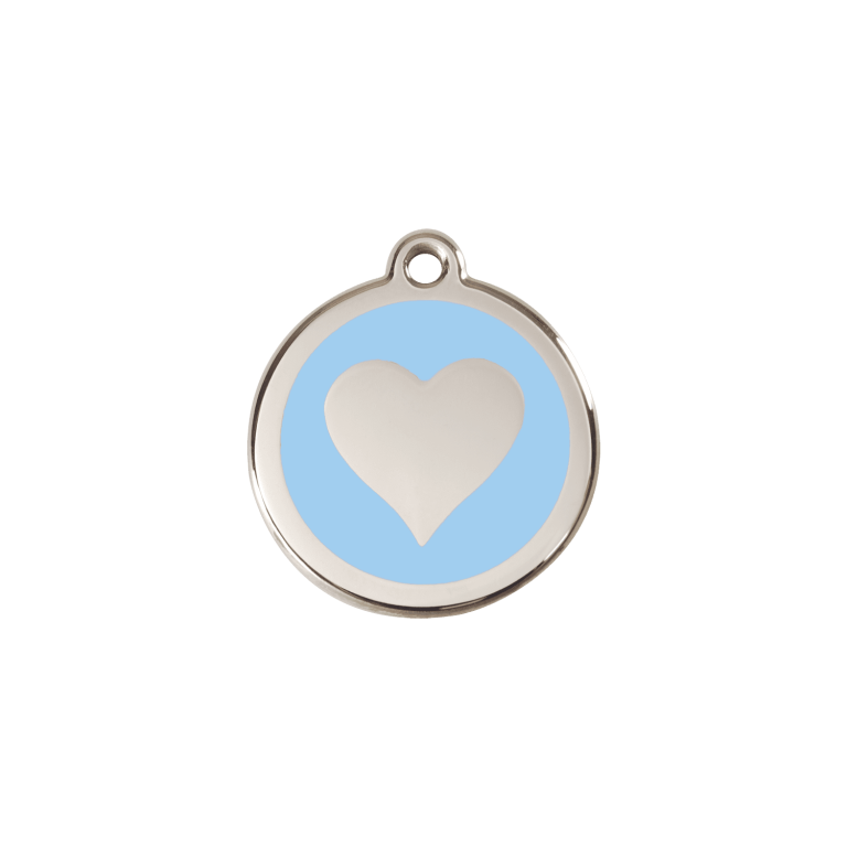 Vue avant - Médaille personnalisable pour chien/chat Red Dingo Émail/Acier inoxydable - Motif Cœur - Bleu clair - Taglia S