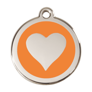 Medaglietta per cane grande cuore arancione in smalto e acciaio inox