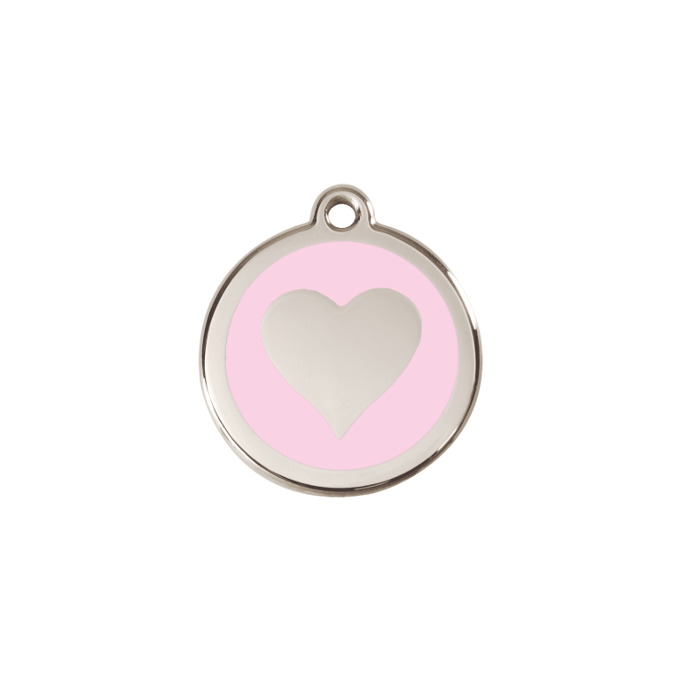 Vue avant - Médaille personnalisée Red Dingo cœur rose S 20.00mm 7g - Pour chien/chat - 01-HT-PK-SM