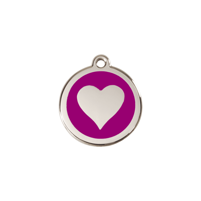 Vue avant - Médaille personnalisée Red Dingo cœur violet S 20.00mm 7g - Pour chien/chat - Réf : 01-HT-PU-SM