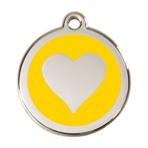 Medaglietta per cane grande cuore giallo smalto e acciaio inox