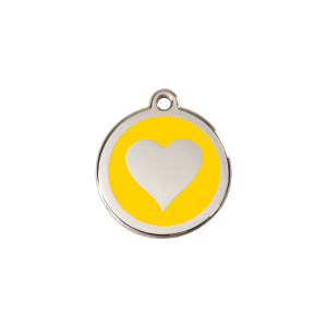 Medaglietta cuore giallo smalto e acciaio inox S per gatto o cane piccolo