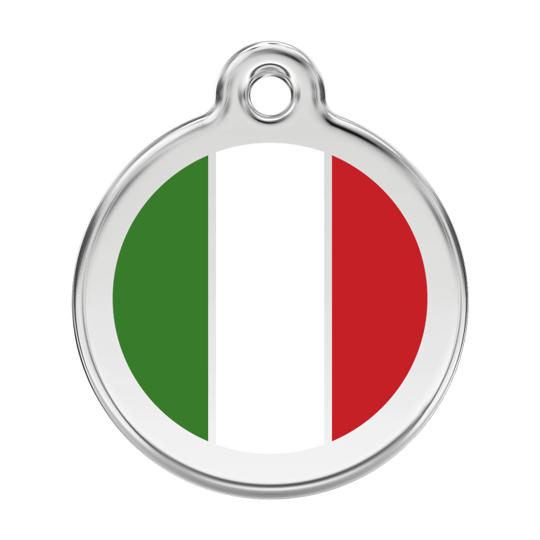 Vue avant - Médaille personnalisée pour chien - Drapeau italien - Red Dingo - Émail et acier inoxydable