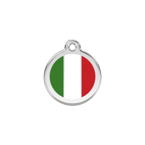 Medaglietta per gatto piccola con bandiera italiana in smalto bianco e acciaio inox