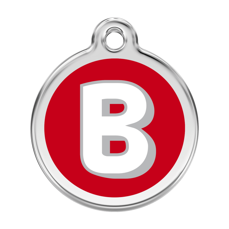 Vue avant - Médaille personnalisée pour chien Red Dingo Émail et acier inoxydable - Lettre B - Rouge - Taglia L