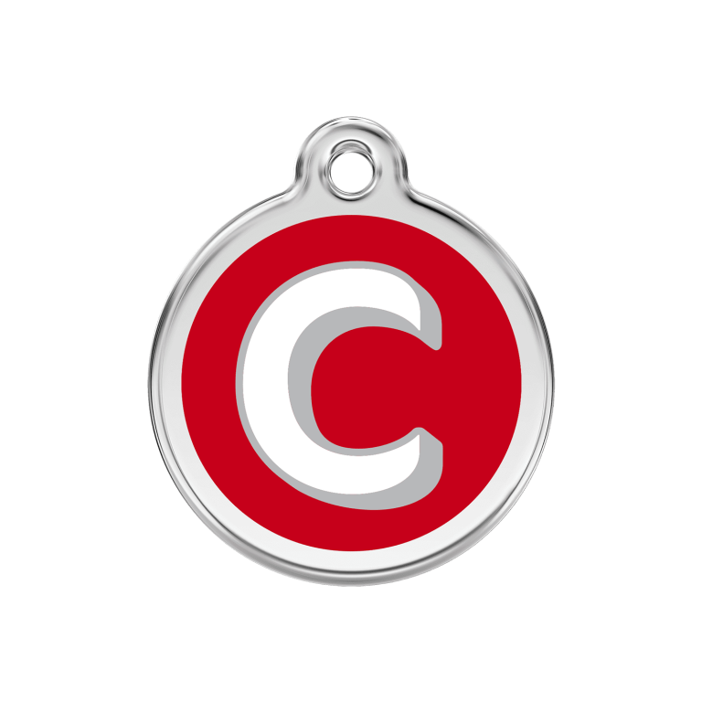 Vue avant - Médaille personnalisée pour chien Red Dingo - Lettre C - Rouge - Taglia M - 30.00mm