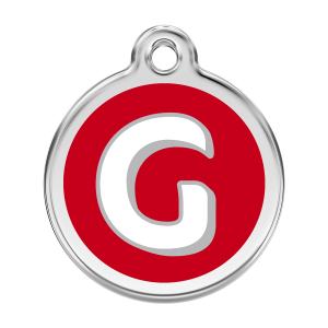 Medaglietta per cane grande Lettera G smalto rosso in acciaio inox