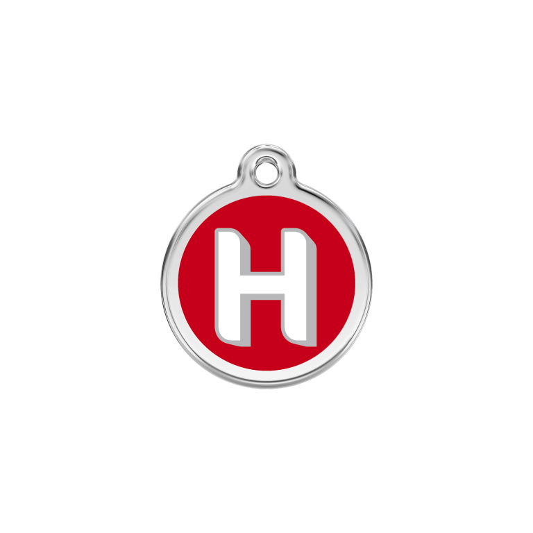 Vue avant - Médaille personnalisée Red Dingo S Rouge 20.00mm - Lettre H - pour chien/chat