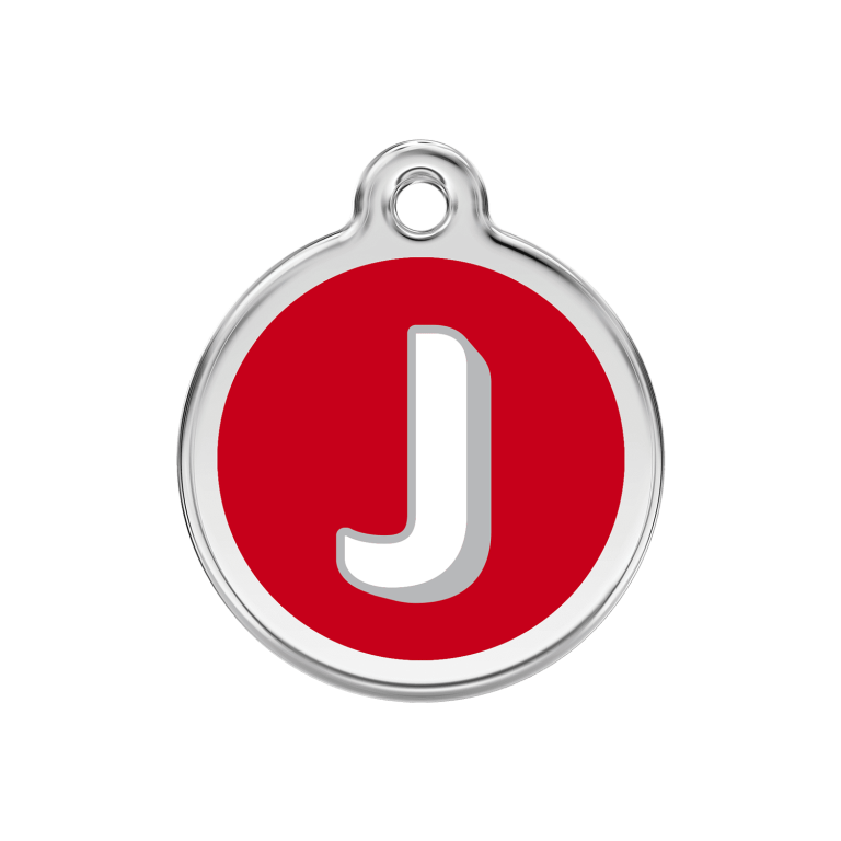 Vue avant - Médaille personnalisée Red Dingo Émail et acier inoxydable - Lettre J - Rouge - Taglia M