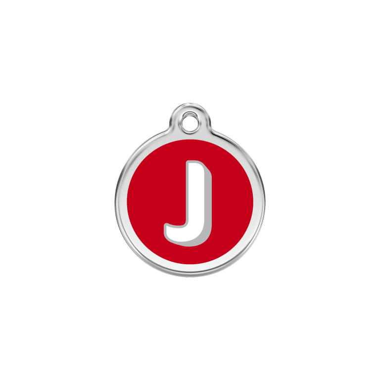 Vue avant - Médaille personnalisée pour chien/chat Red Dingo Émail/Acier inoxydable - Lettre J - Rouge - Taglia S