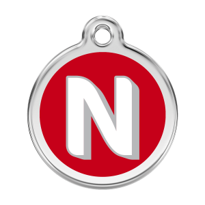 Medaglietta per cane grande con lettera N in smalto rosso e acciaio inox