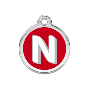 Medaglietta per cane medio con lettera N in smalto rosso e acciaio inox