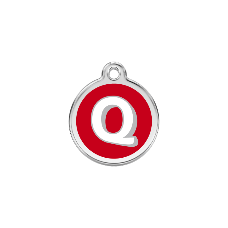 Vue avant - Médaille personnalisée pour chien/chat Red Dingo Émail/Acier inoxydable - Lettre Q - Rouge - Taglia S