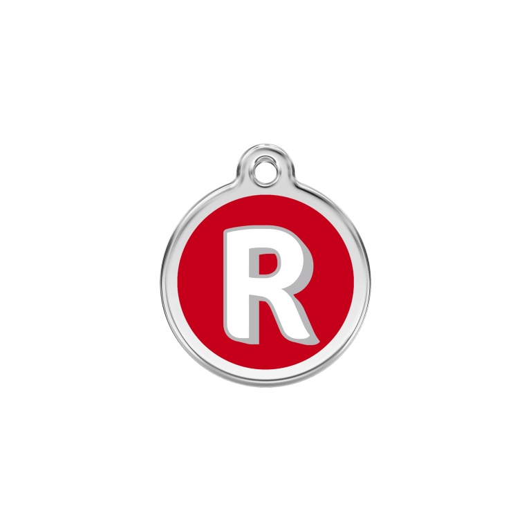 Vue avant - Médaille personnalisée pour chien/chat Red Dingo Émail/Acier inoxydable - Lettre R - Rouge - Taglia S